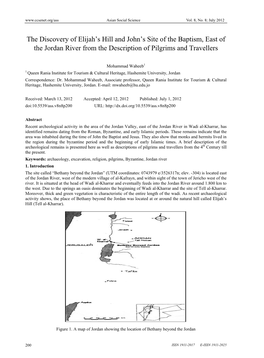 The Discovery of Elijah's Hill and John's Site of the Baptism, East Of