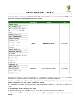 2019-20 Authorised Ticket Agencies