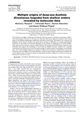 Multiple Origins of Deep-Sea Asellota (Crustacea: Isopoda) from Shallow Waters Revealed by Molecular Data Michael J