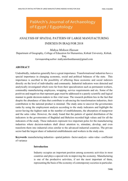 Analysis of Spatial Pattern of Large Manufacturing Indexes in Iraq for 2018 Pjaee, 17 (6) (2020)