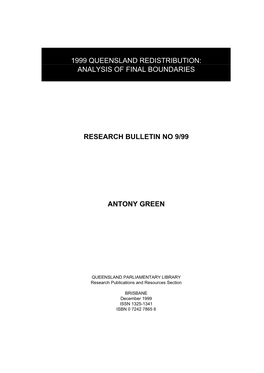 1999 Queensland Redistribution: Analysis of Final Boundaries