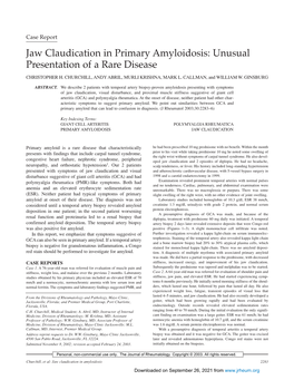 Jaw Claudication in Primary Amyloidosis: Unusual Presentation of a Rare Disease CHRISTOPHER H