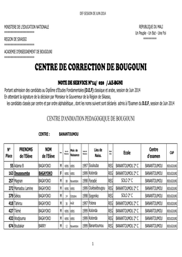 Les Résultats Du DEF Session Juin 2014, ACADEMIE DE BOUGOUNI