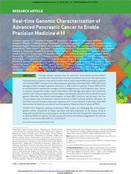 Real-Time Genomic Characterization of Advanced Pancreatic Cancer to Enable