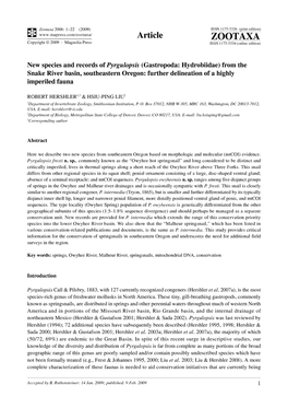 Zootaxa, New Species and Records Of