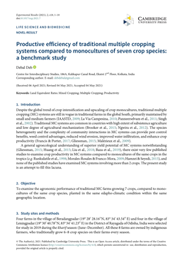 Productive Efficiency of Traditional Multiple Cropping Systems Compared to Monocultures of Seven Crop Species: a Benchmark Study