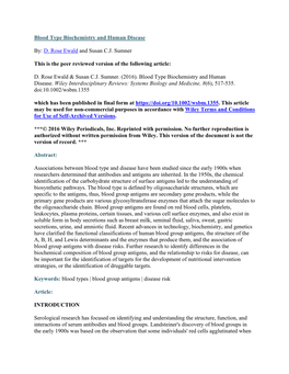 Blood Type Biochemistry and Human Disease By