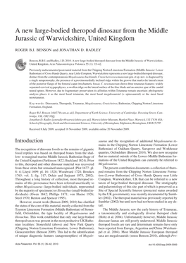 A New Large−Bodied Theropod Dinosaur from the Middle Jurassic of Warwickshire, United Kingdom