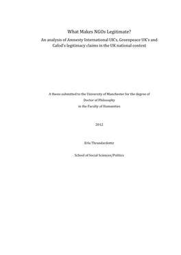 What Makes Ngos Legitimate? an Analysis of Amnesty International UK’S, Greenpeace UK’S and Cafod's Legitimacy Claims in the UK National Context