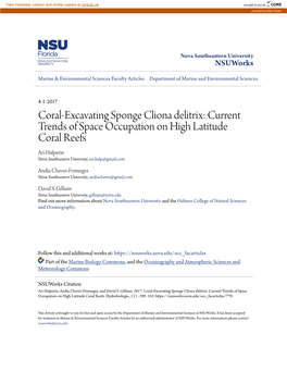 Coral-Excavating Sponge Cliona Delitrix: Current Trends of Space Occupation on High Latitude Coral Reefs Ari Halperin Nova Southeastern University, Ari.Halp@Gmail.Com