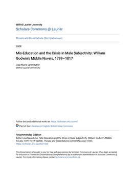 Mis-Education and the Crisis in Male Subjectivity: William Godwin's Middle Novels