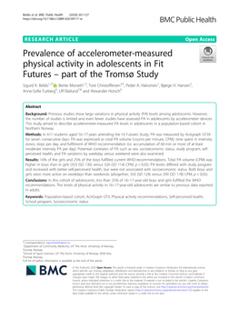 Prevalence of Accelerometer-Measured Physical Activity in Adolescents in Fit Futures – Part of the Tromsø Study Sigurd K