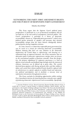 Networking the Party: First Amendment Rights and the Pursuit of Responsive Party Government