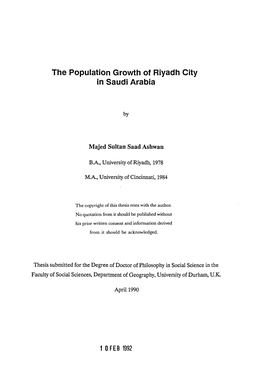 The Population Growth of Riyadh City in Saudi Arabia