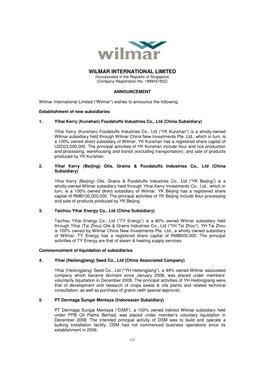 WILMAR INTERNATIONAL LIMITED (Incorporated in the Republic of Singapore) (Company Registration No