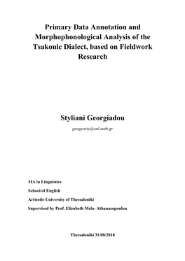 Primary Data Annotation and Morphophonological Analysis of the Tsakonic Dialect, Based on Fieldwork Research