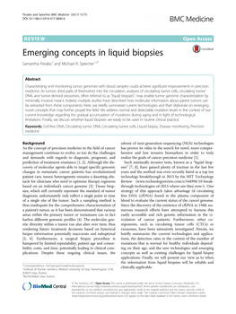 Emerging Concepts in Liquid Biopsies Samantha Perakis1 and Michael R