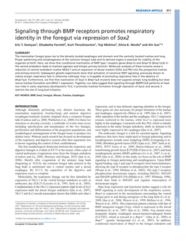 Signaling Through BMP Receptors Promotes Respiratory Identity in the Foregut Via Repression of Sox2 Eric T