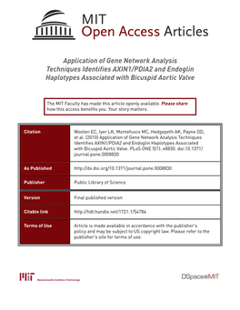 Application of Gene Network Analysis Techniques Identifies AXIN1/PDIA2 and Endoglin Haplotypes Associated with Bicuspid Aortic Valve