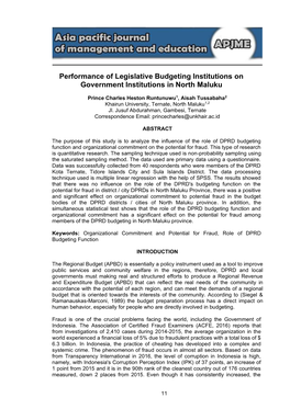 Performance of Legislative Budgeting Institutions on Government Institutions in North Maluku