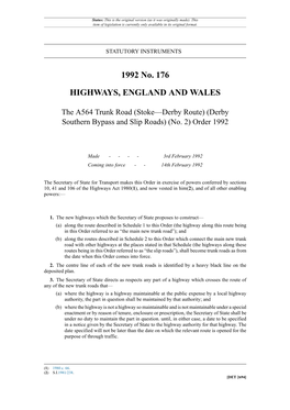 The A564 Trunk Road (Stoke—Derby Route) (Derby Southern Bypass and Slip Roads) (No