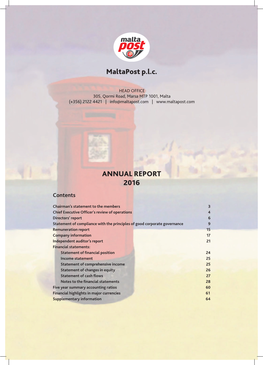 ANNUAL REPORT 2016 Maltapost P.L.C