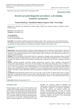 Invasive Prenatal Diagnostic Procedures: a Developing Countries’ Perspective