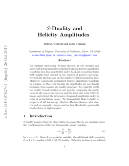 S-Duality and Helicity Amplitudes