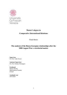 Master's Degree in Comparative International Relations Final Thesis
