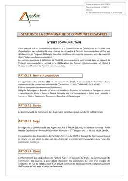 Statuts De La Communaute De Communes Des Aspres