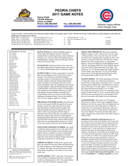 Peoria Chiefs 2011 Game Notes