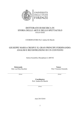 Giuseppe Maria Crespi E Il Gran Principe Ferdinando: Analisi E Ricostruzione Di Un Contesto