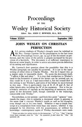 Proceedings Wesley Historical Society