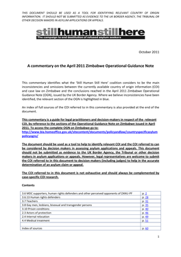 A Commentary on the April 2011 Zimbabwe Operational Guidance Note