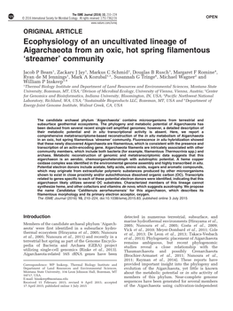 Ecophysiology of an Uncultivated Lineage of Aigarchaeota from an Oxic, Hot Spring Filamentous &Lsquo