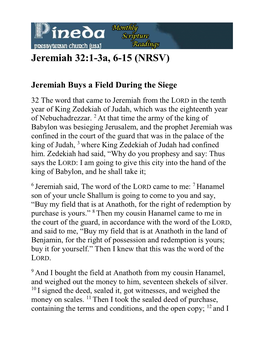 Jeremiah 32:1-3A, 6-15 (NRSV)