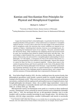 Kantian and Neo-Kantian First Principles for Physical and Metaphysical Cognition