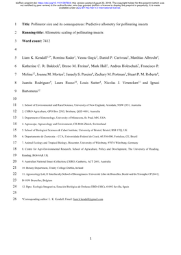 Predictive Allometry for Pollinating Insects 1 Running Title