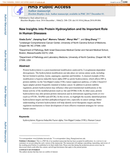 New Insights Into Protein Hydroxylation and Its Important Role in Human Diseases