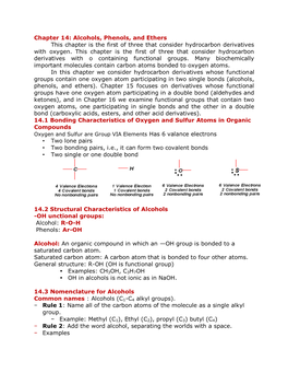 Alcohols, Phenols, and Ethers This Chapter Is the First of Three That Consider Hydrocarbon Derivatives with Oxygen