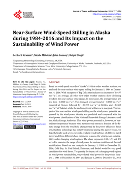 Near-Surface Wind-Speed Stilling in Alaska During 1984-2016 and Its Impact on the Sustainability of Wind Power