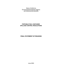 Rulemaking: 2000-06 FSOR Portable Fuel Container Spillage Control