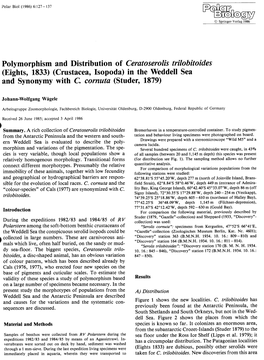 Polymorphism and Distribution of Ceratoserolis Trilobitoides (Eights, 1833) (Crustacea, Isopoda) in the Weddell Sea and Synonymy with C Cornuta (Studer, 1879)