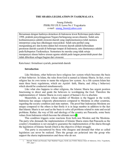 THE SHARIA LEGISLATION in TASIKMALAYA Anang Zubaidy PSHK FH UII Jl. Lawu No.1 Yogyakarta E-Mail