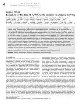 Evidence for the Role of EPHX2 Gene Variants in Anorexia Nervosa