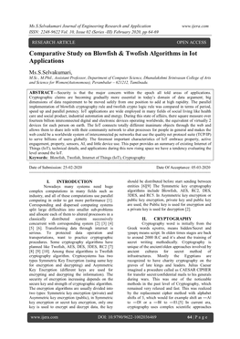 Comparative Study on Blowfish & Twofish Algorithms in Iot Applications