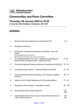 Communities and Place Committee Thursday, 09 January 2020 at 10:30 County Hall, West Bridgford, Nottingham, NG2 7QP