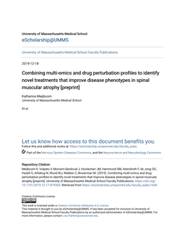 Combining Multi-Omics and Drug Perturbation Profiles to Identify Novel Treatments That Improve Disease Phenotypes in Spinal Muscular Atrophy