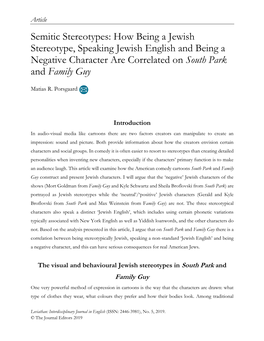 Semitic Stereotypes: How Being a Jewish Stereotype, Speaking Jewish English and Being a Negative Character Are Correlated on South Park and Family Guy