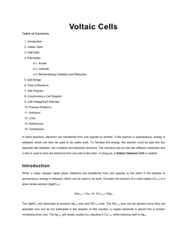 Voltaic Cells Table of Contents